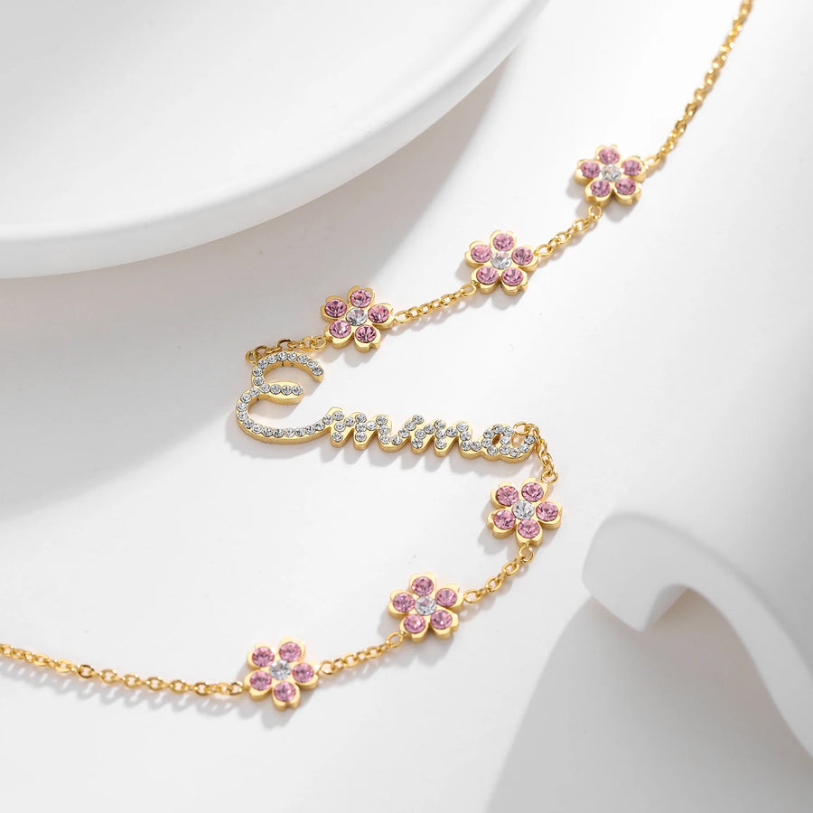 Dainty Flower Diamond Custom Nameplate