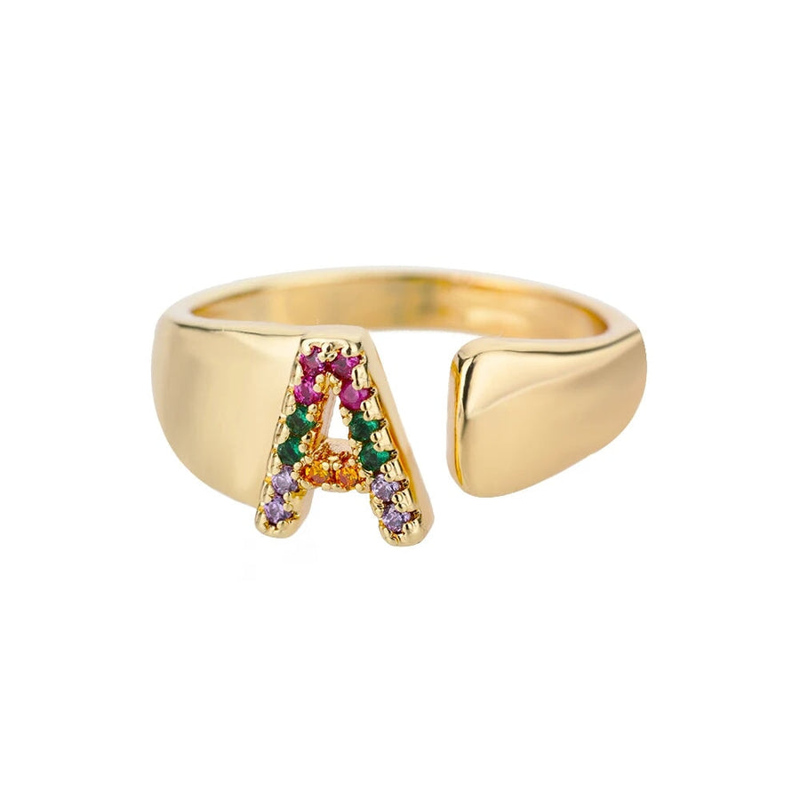 Adjustable Rainbow Initial Rings