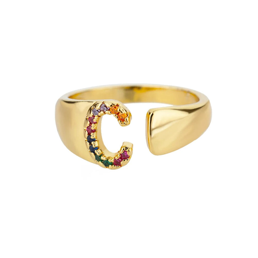 Adjustable Rainbow Initial Rings