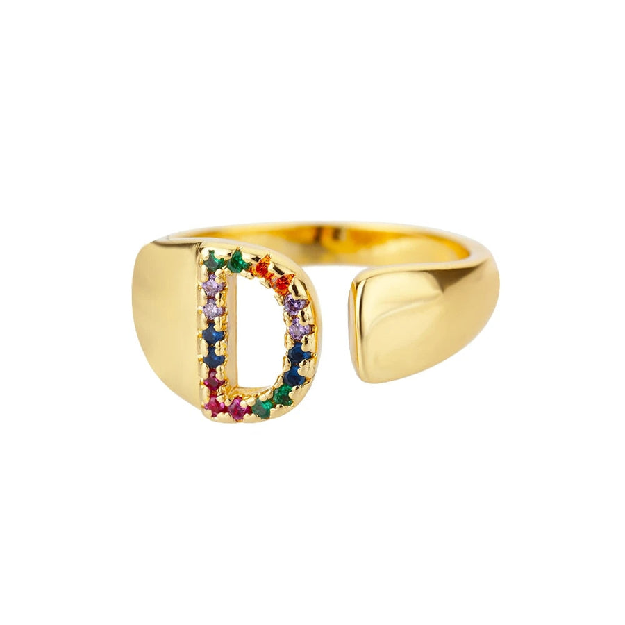 Adjustable Rainbow Initial Rings