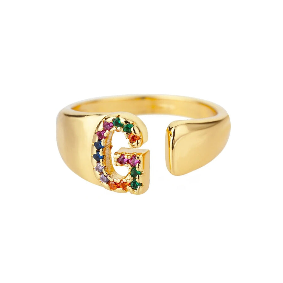 Adjustable Rainbow Initial Rings