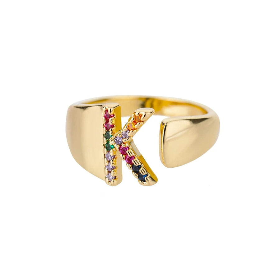 Adjustable Rainbow Initial Rings