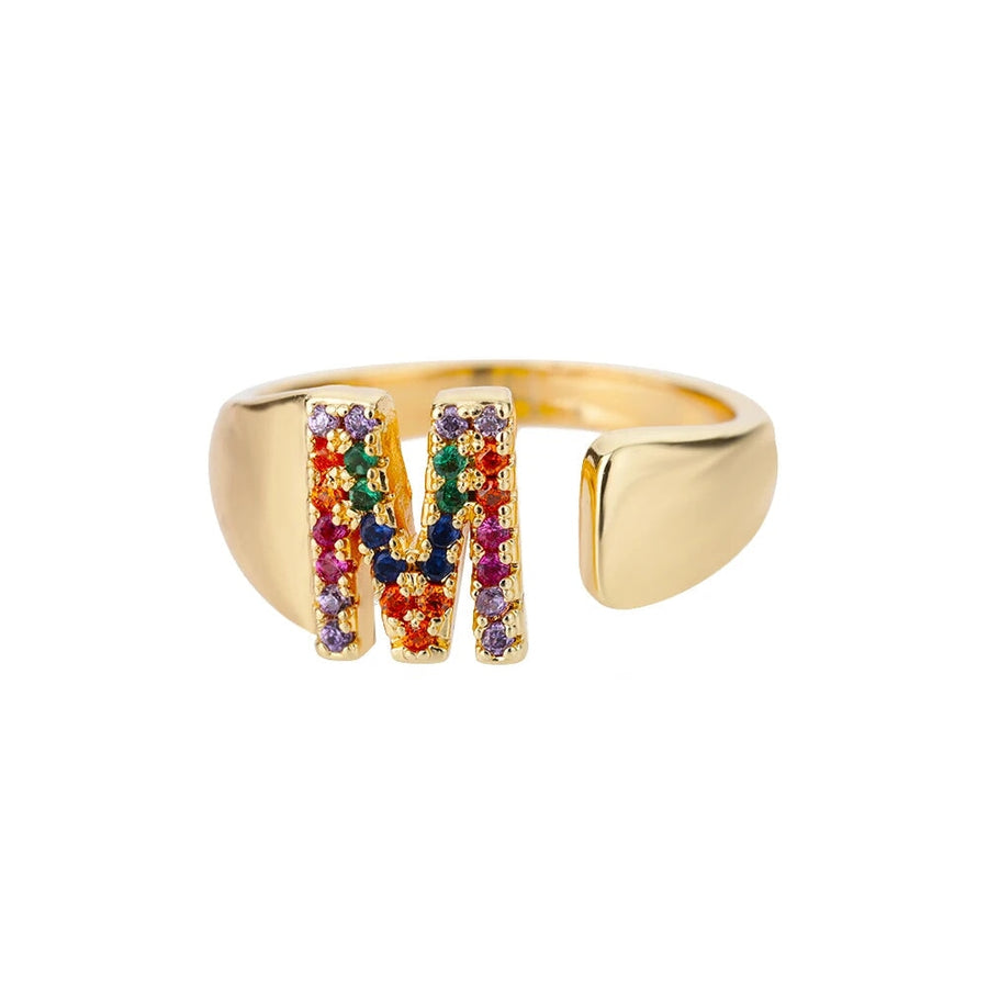 Adjustable Rainbow Initial Rings