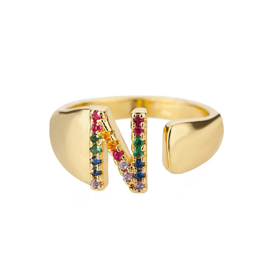 Adjustable Rainbow Initial Rings