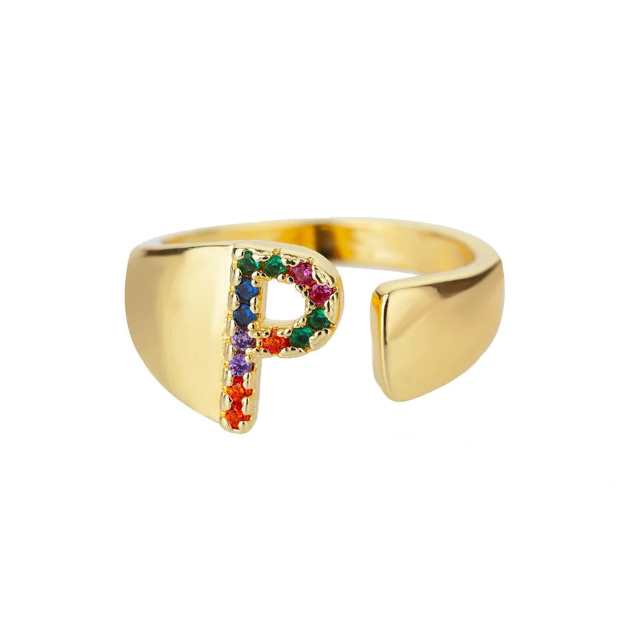 Adjustable Rainbow Initial Rings