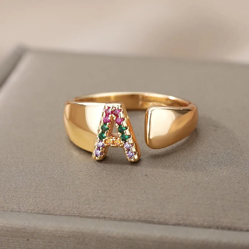 Adjustable Rainbow Initial Rings