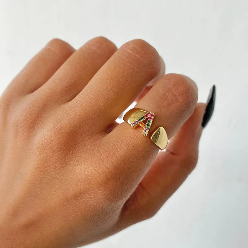 Adjustable Rainbow Initial Rings