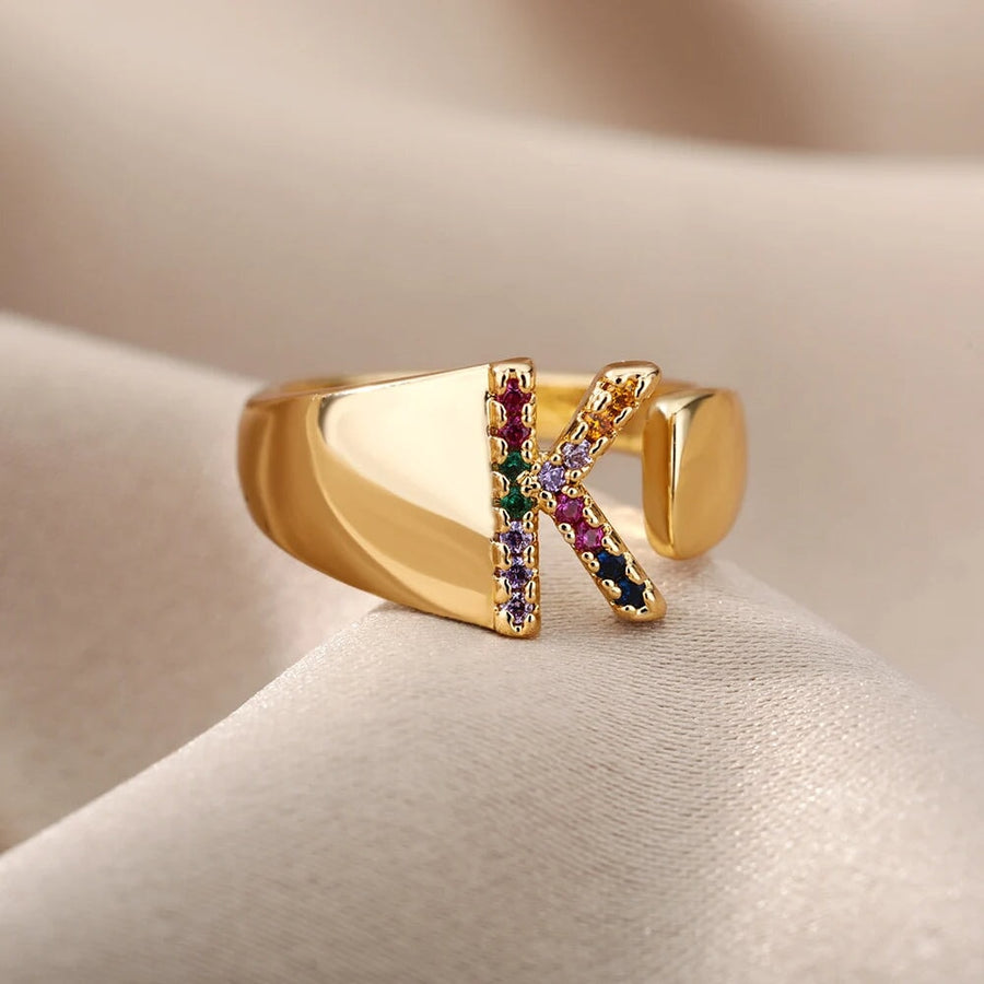 Adjustable Rainbow Initial Rings