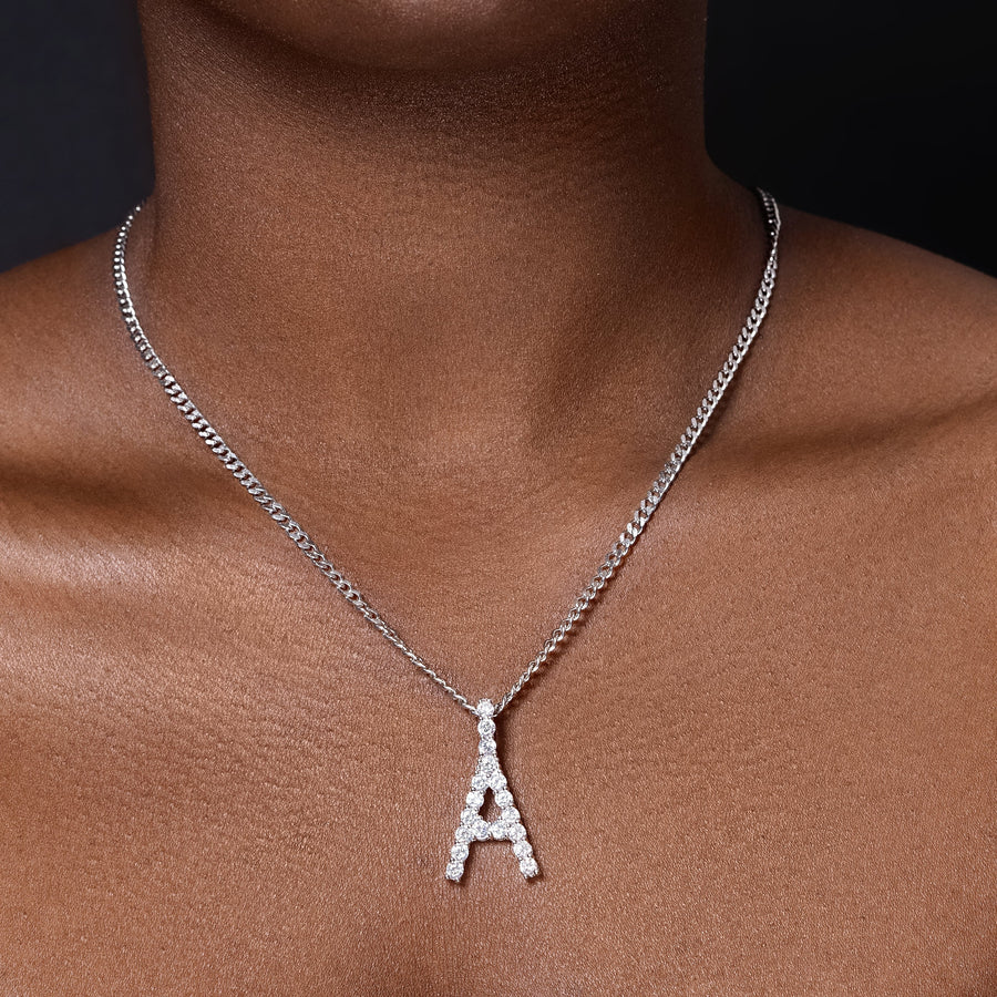 Simple Silver Iced Out Initial